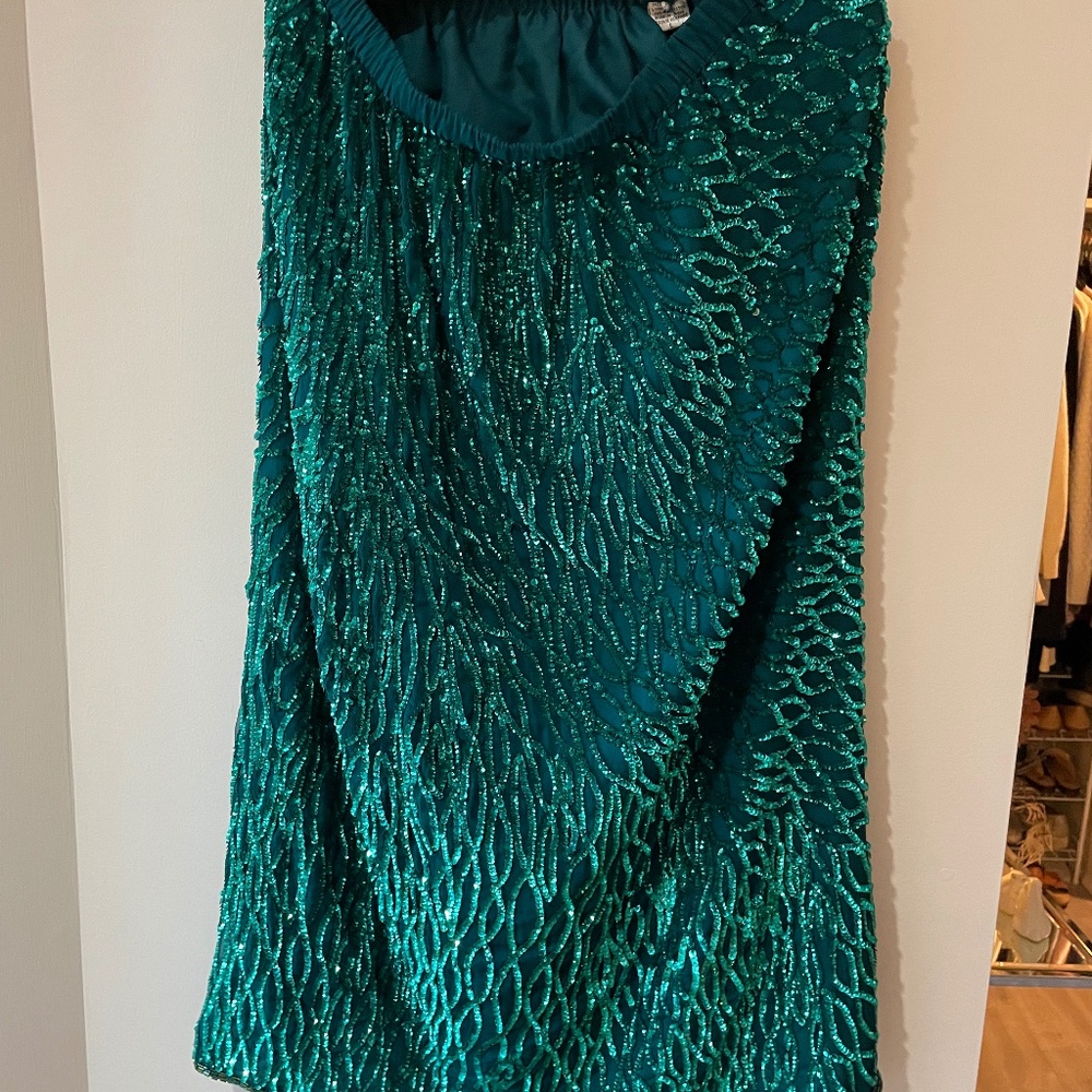 VINTAGE GREEN SPARKLY SEQUIN SKIRT MIDI LENGTH